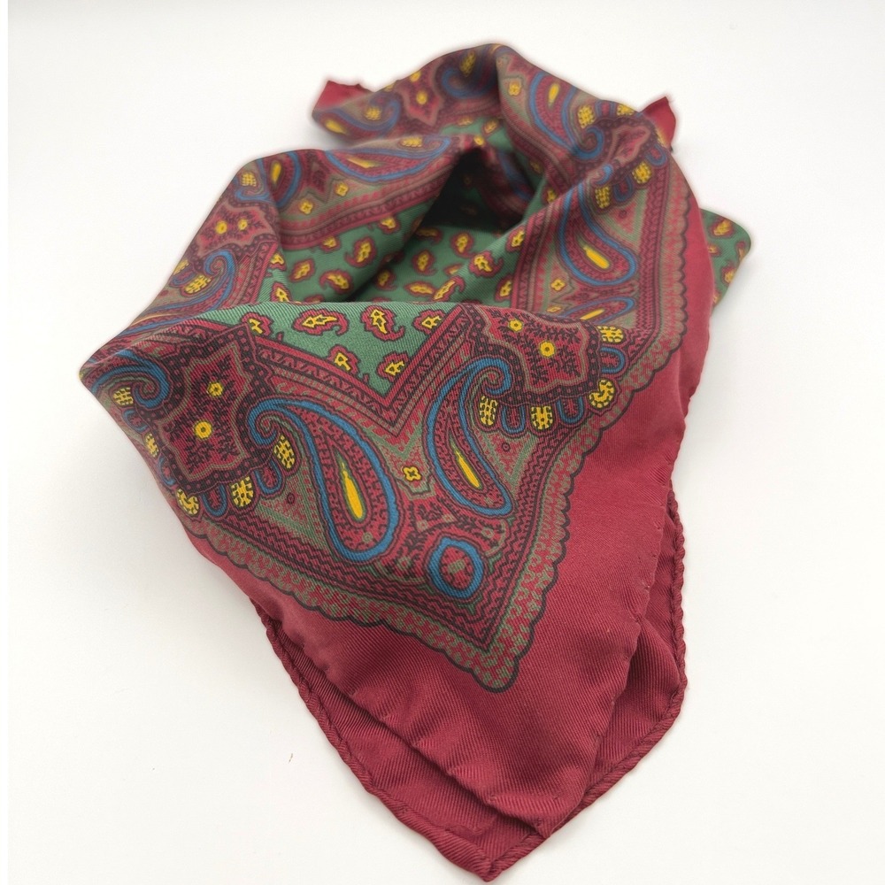 Polo Ralph Lauren Silk Paisley Scarf Burgundy Green Pocket Square Dark Academia